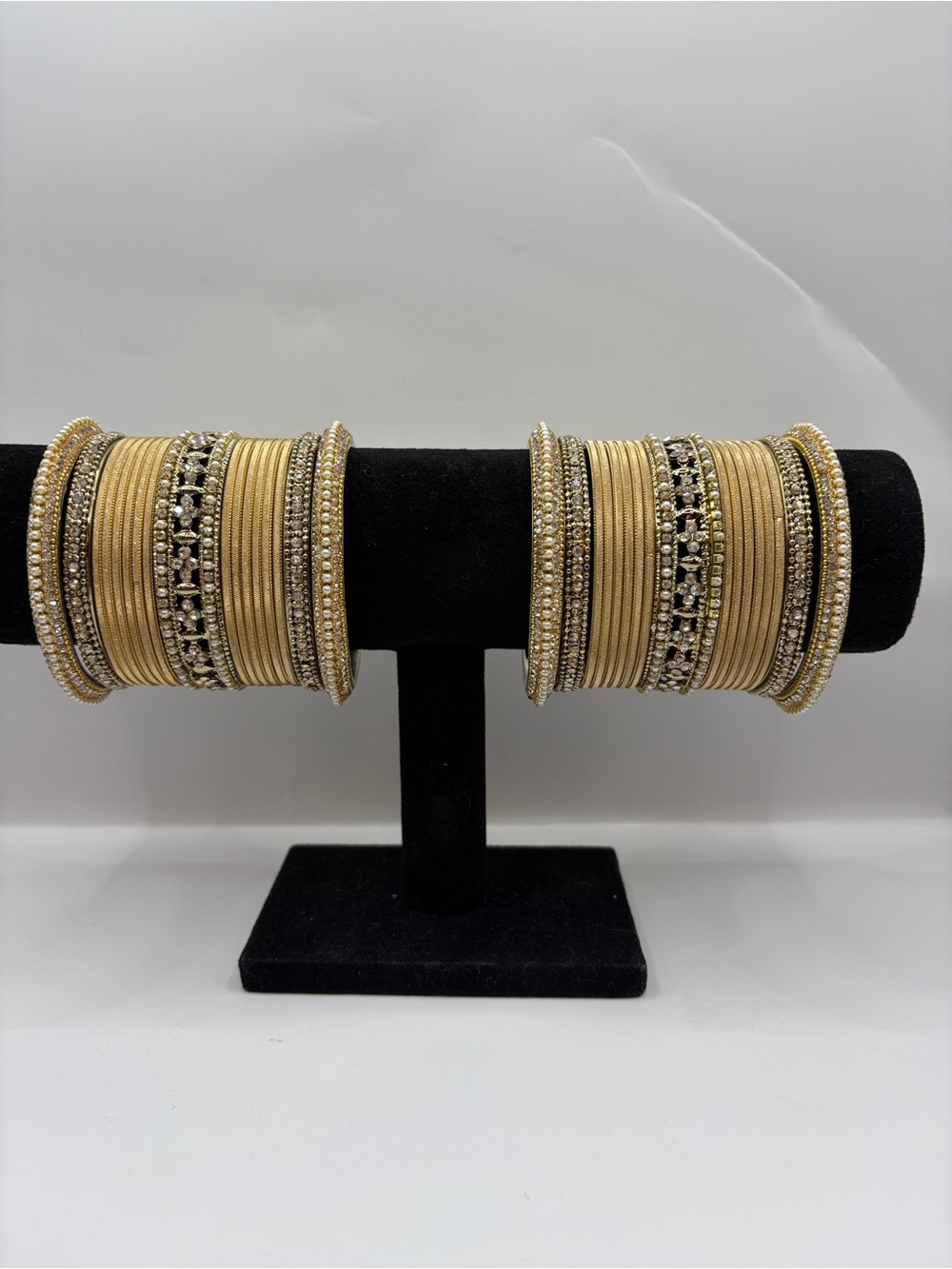 Gold Kundan Crystal Accent 2 Hands Women's Bangle Set